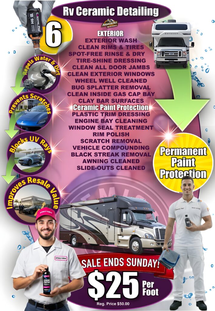 RV Ceramic Detailing package including permanent paint protection Ceramic Pro Coating - $25 per foot.